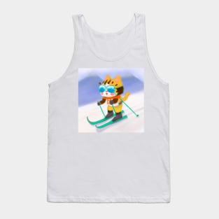 Cute Skiing Orange Chibi Cat Tank Top